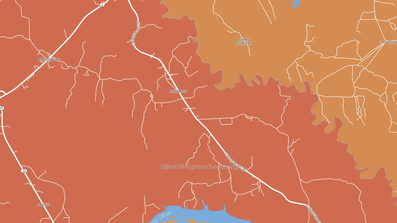Map of the best neighborhoods in the Rehoboth area, with better matches in green and worse matches in red