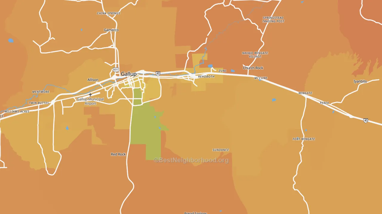 Map of the best neighborhoods in the Rehoboth area, with better matches in green and worse matches in red