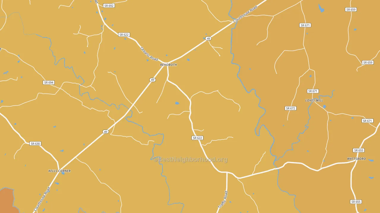 Map of the best neighborhoods in the Rehoboth area, with better matches in green and worse matches in red