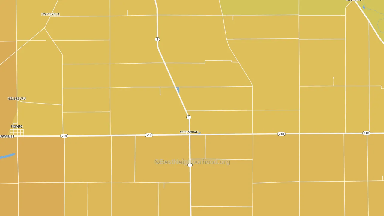 Map of the best neighborhoods in the Reiffsburg area, with better matches in green and worse matches in red