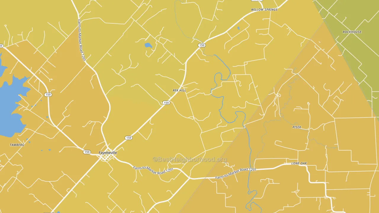 Map of the best neighborhoods in the Rek Hill area, with better matches in green and worse matches in red