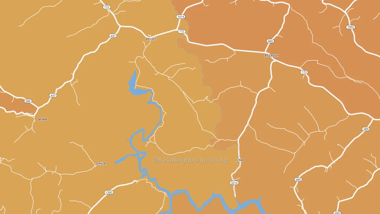 Map of the best neighborhoods in the Relief area, with better matches in green and worse matches in red
