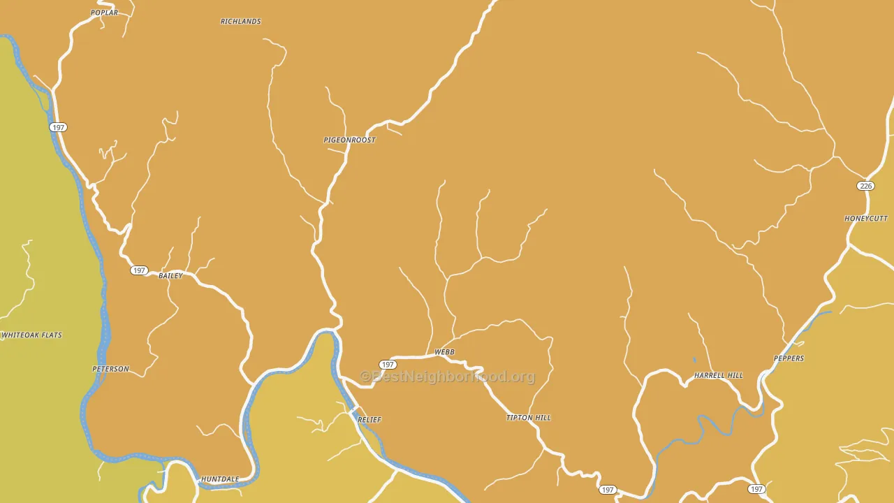 Map of the best neighborhoods in the Relief area, with better matches in green and worse matches in red