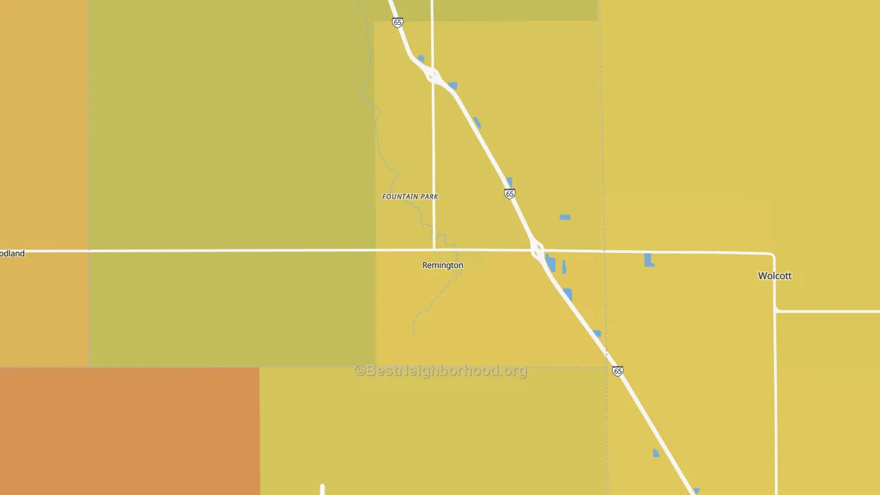 Map of the best neighborhoods in the Remington area, with better matches in green and worse matches in red