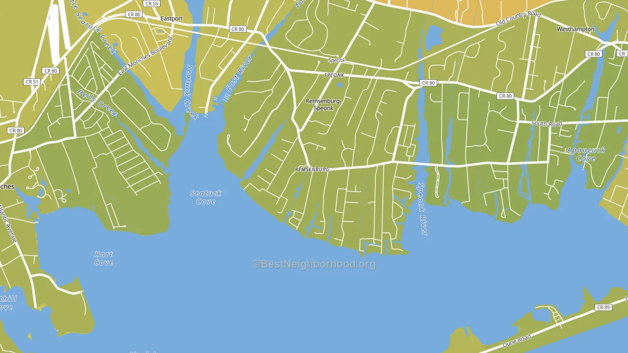 Map of the best neighborhoods in the Remsenburg area, with better matches in green and worse matches in red