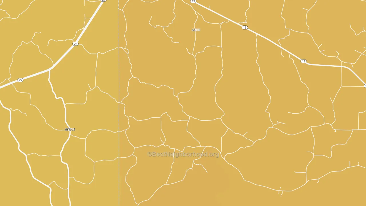 Map of the best neighborhoods in the Remus area, with better matches in green and worse matches in red