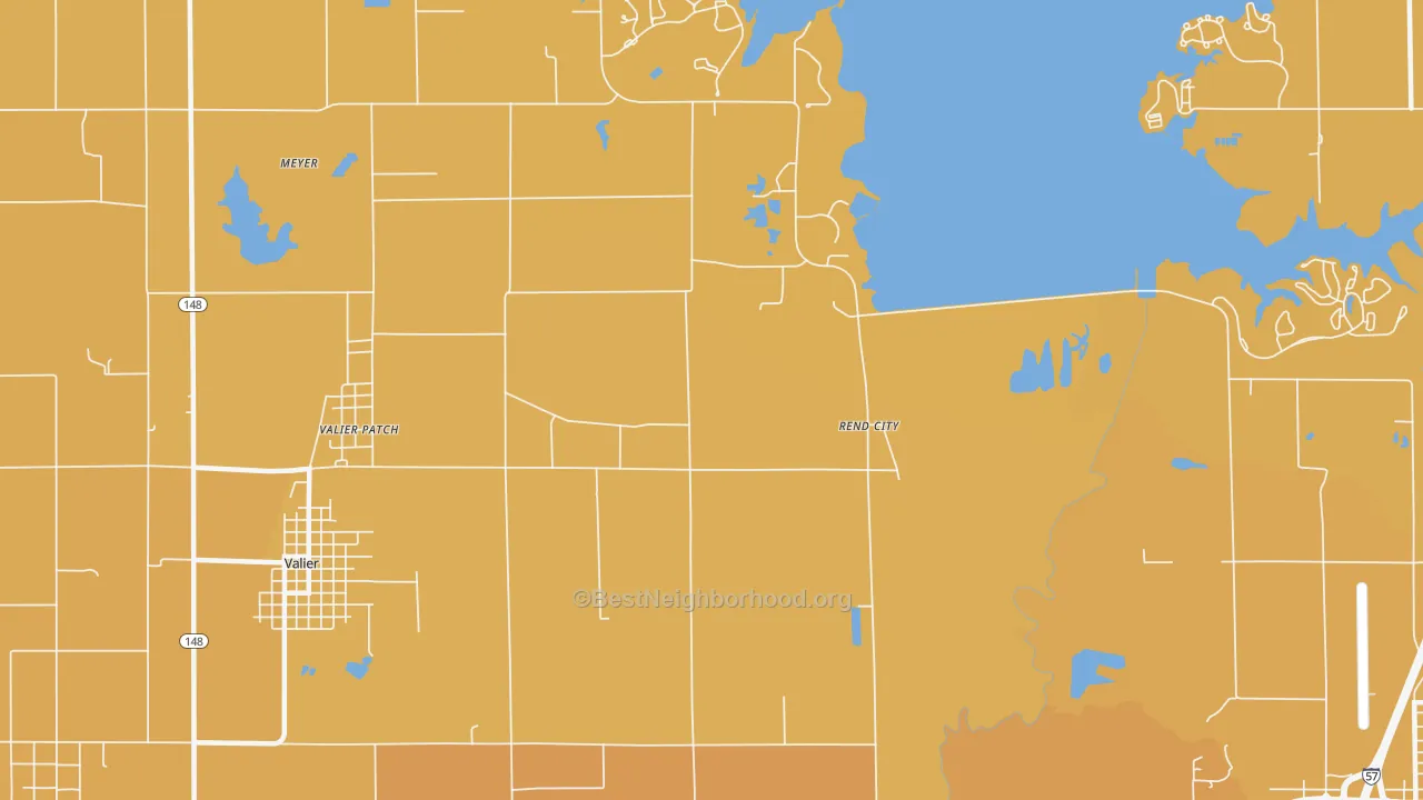 Map of the best neighborhoods in the Rend City area, with better matches in green and worse matches in red
