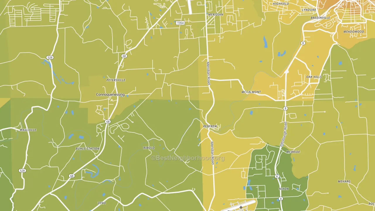 Map of the best neighborhoods in the Renfrew area, with better matches in green and worse matches in red