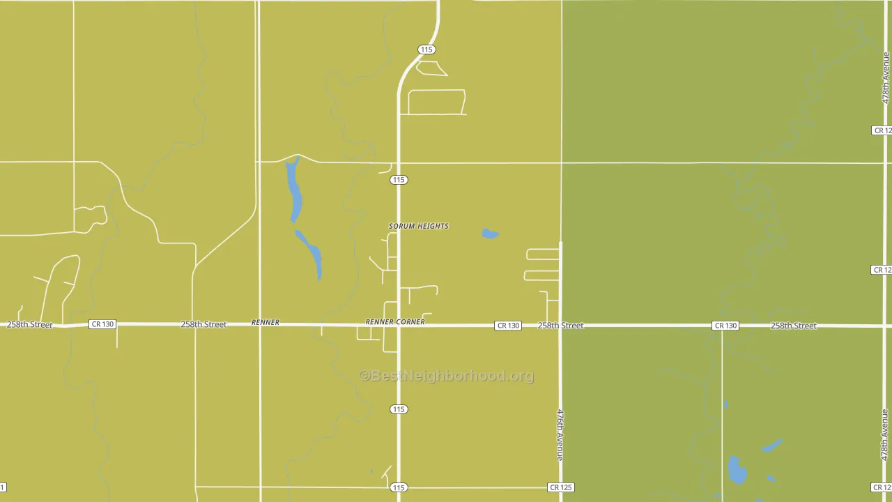 Map of the best neighborhoods in the Renner Corner area, with better matches in green and worse matches in red