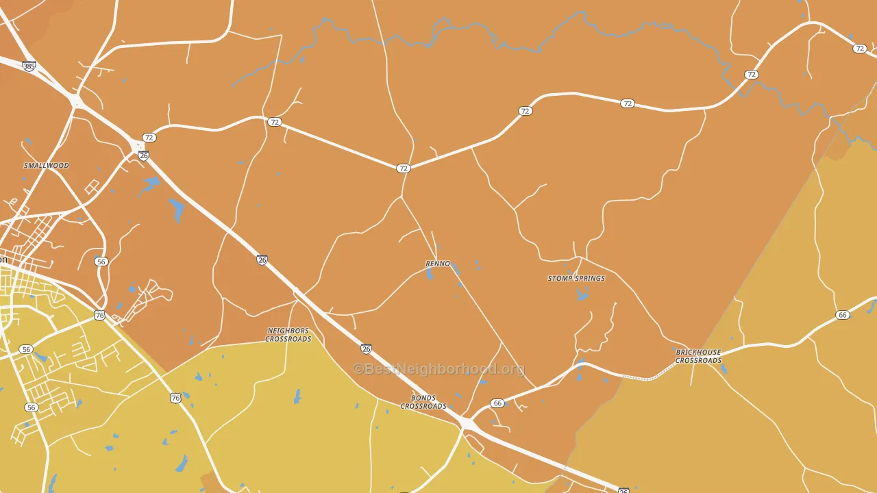 Map of the best neighborhoods in the Renno area, with better matches in green and worse matches in red