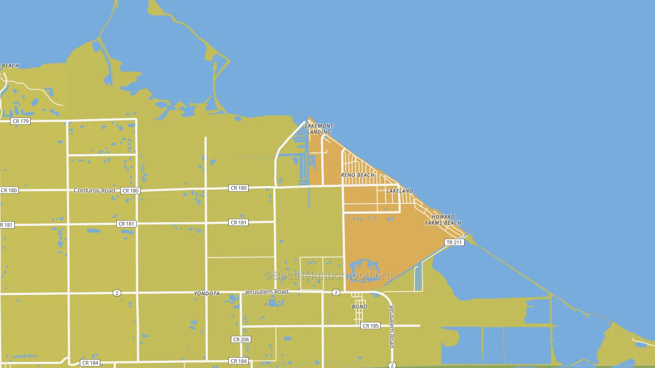 Map of the best neighborhoods in the Reno Beach area, with better matches in green and worse matches in red