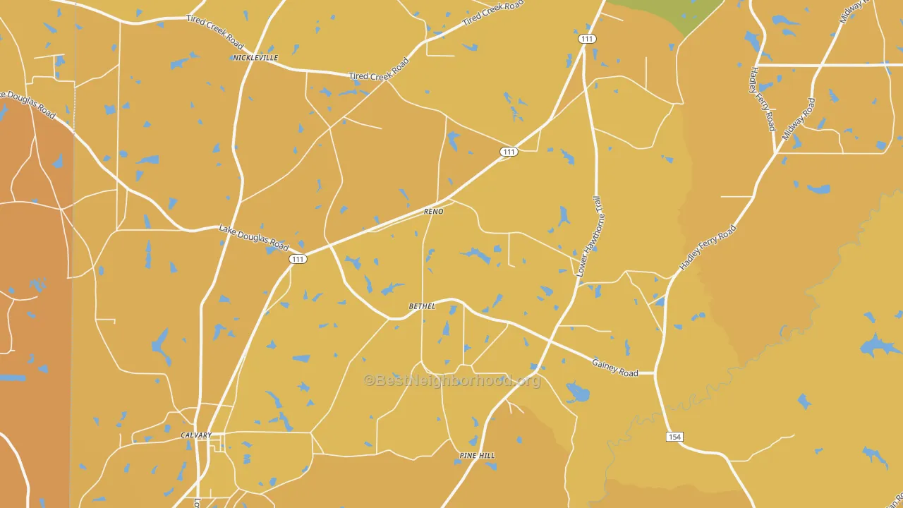 Map of the best neighborhoods in the Reno area, with better matches in green and worse matches in red