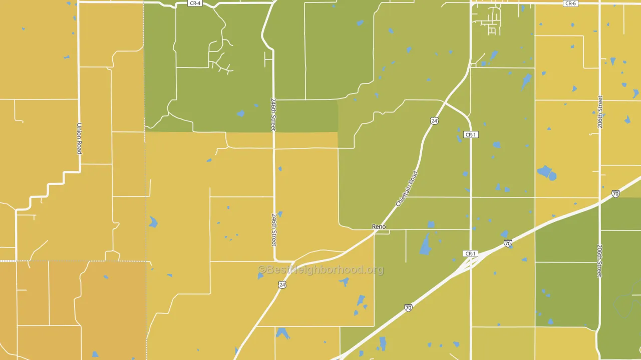 Map of the best neighborhoods in the Reno area, with better matches in green and worse matches in red