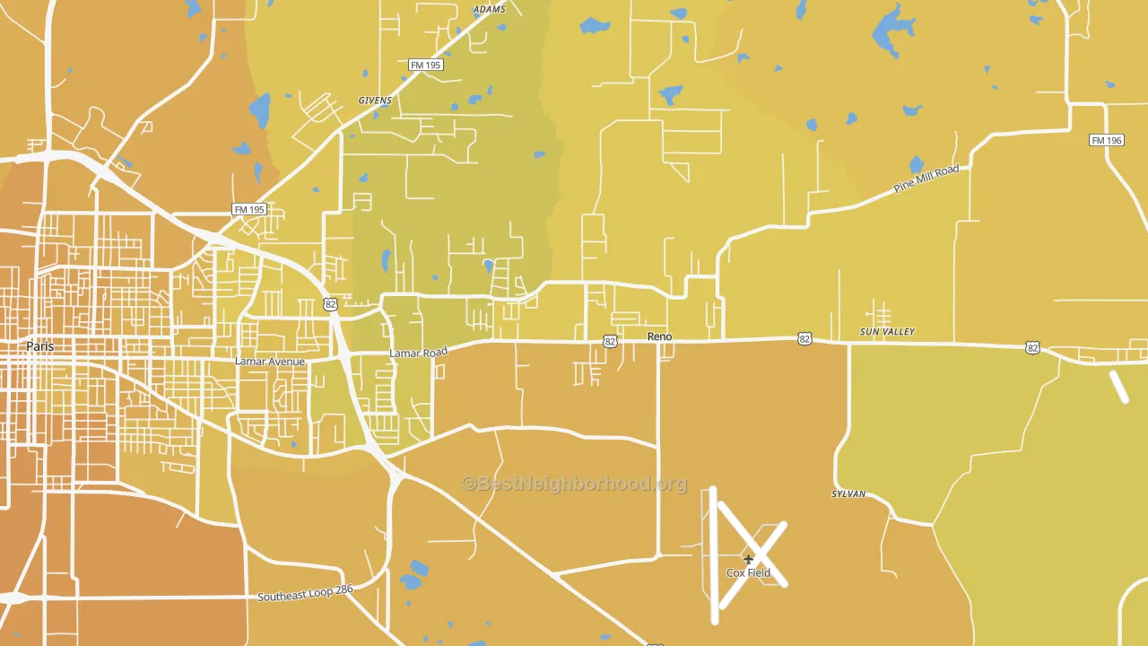 Map of the best neighborhoods in the Reno area, with better matches in green and worse matches in red