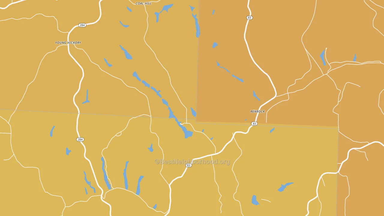 Map of the best neighborhoods in the Renrock area, with better matches in green and worse matches in red