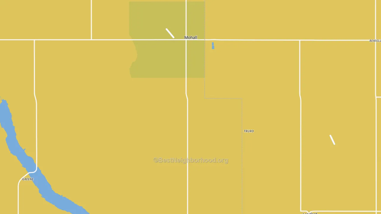 Map of the best neighborhoods in the Renville County area, with better matches in green and worse matches in red