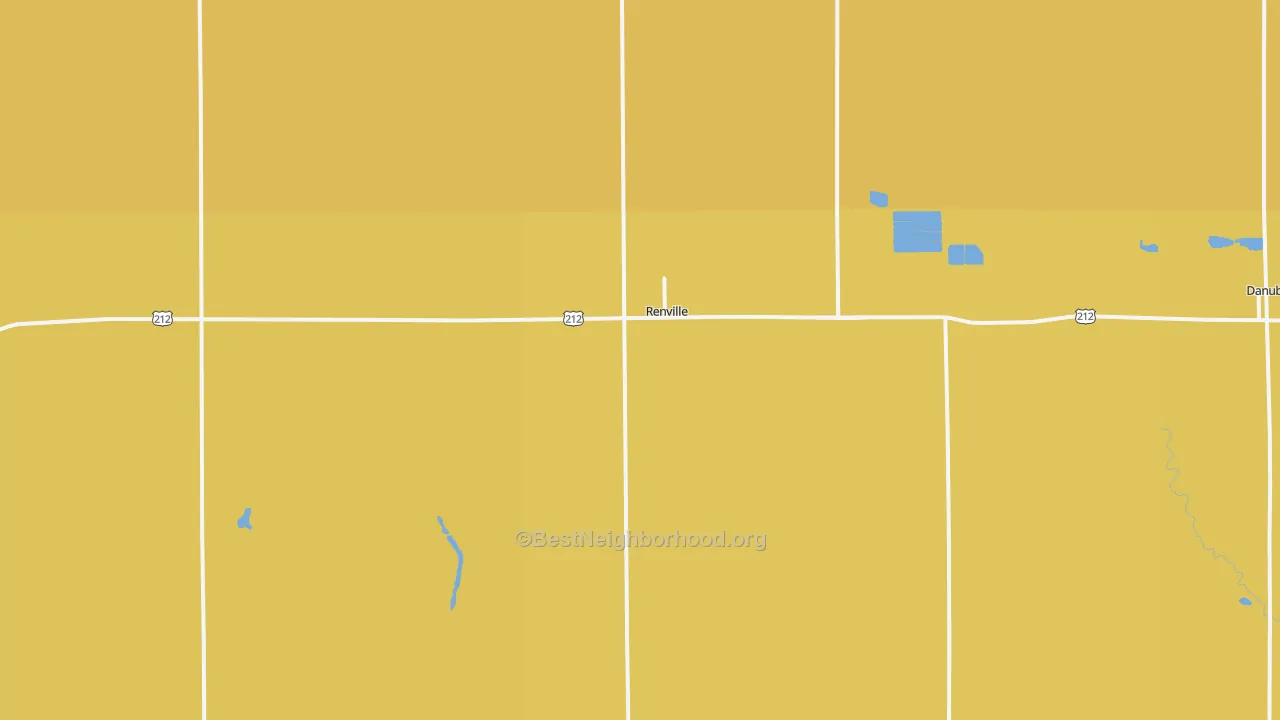Map of the best neighborhoods in the Renville area, with better matches in green and worse matches in red