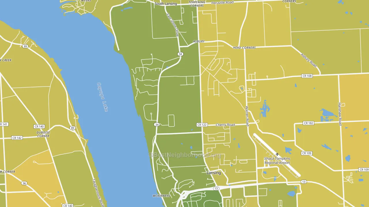 Map of the best neighborhoods in the Renwick area, with better matches in green and worse matches in red