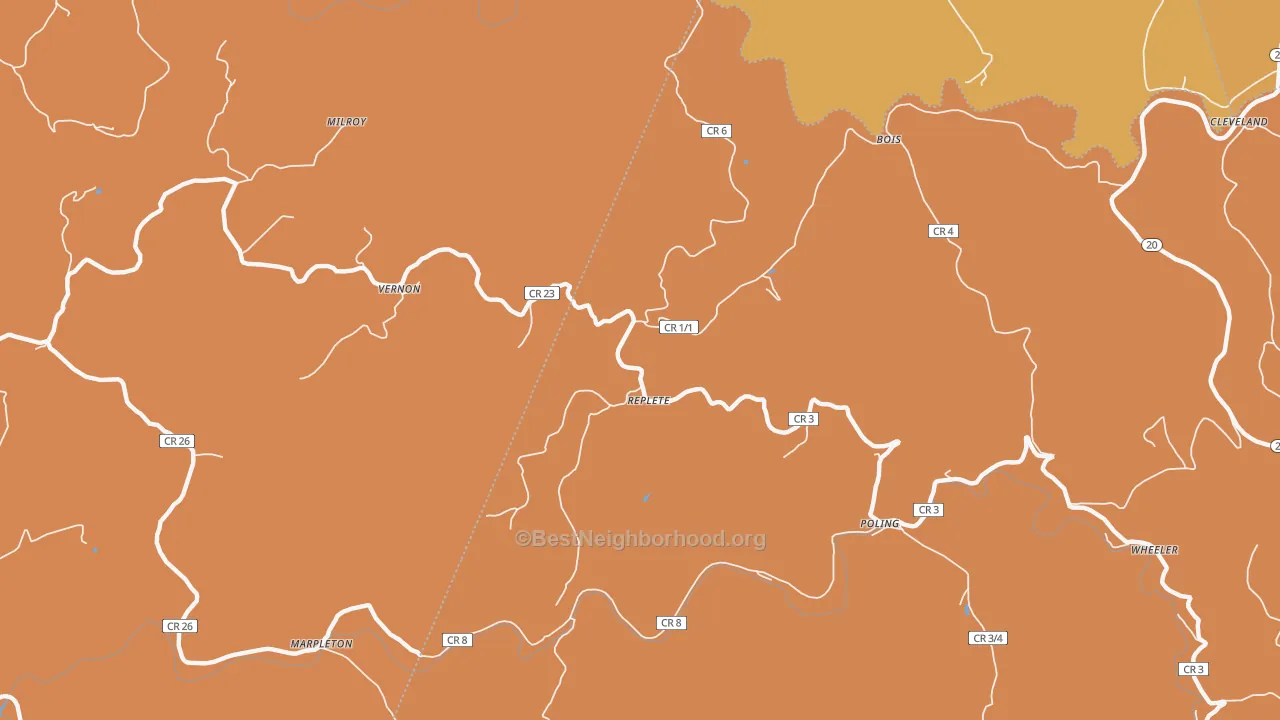 Map of the best neighborhoods in the Replete area, with better matches in green and worse matches in red