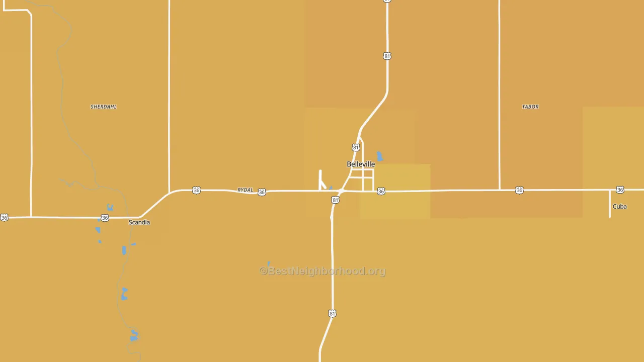 Map of the best neighborhoods in the Republic County area, with better matches in green and worse matches in red