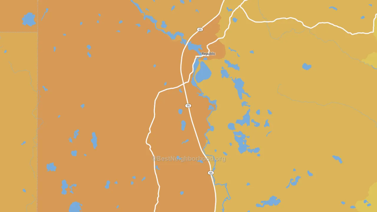 Map of the best neighborhoods in the Republic area, with better matches in green and worse matches in red