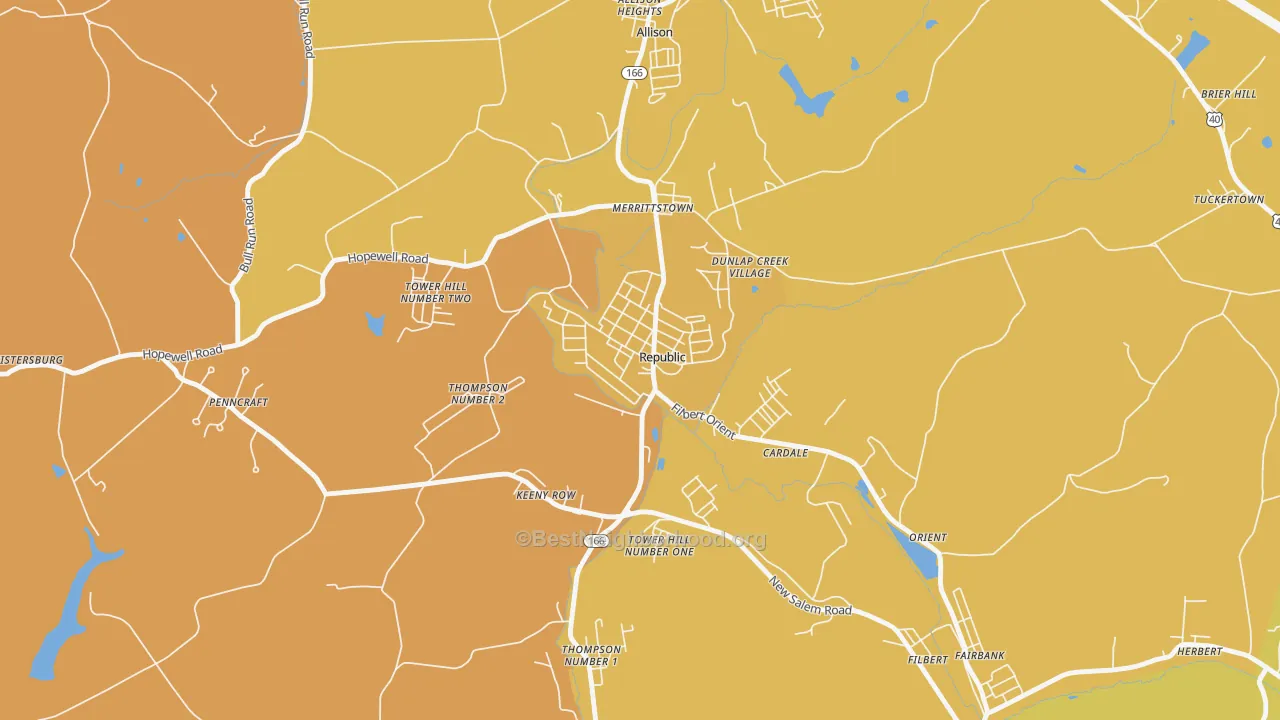 Map of the best neighborhoods in the Republic area, with better matches in green and worse matches in red