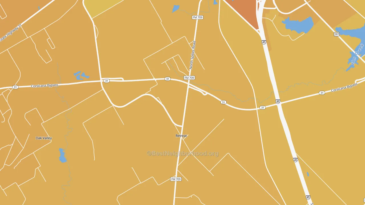 Map of the best neighborhoods in the Retreat area, with better matches in green and worse matches in red