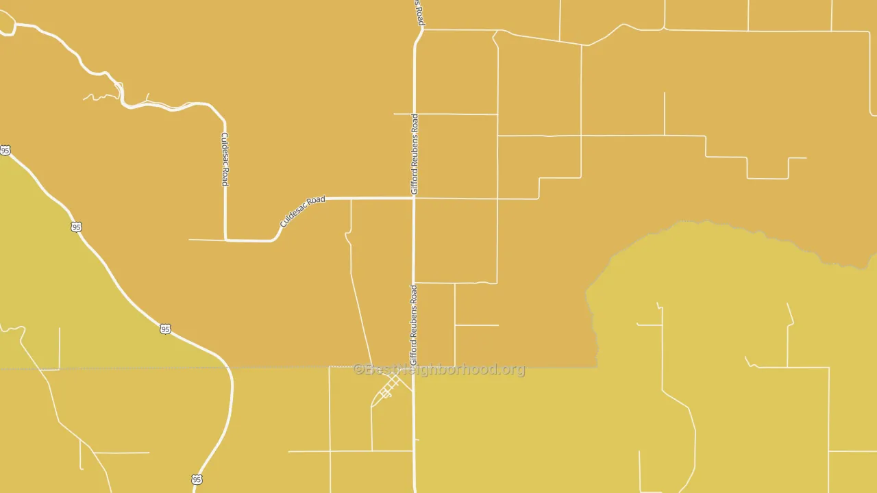 Map of the best neighborhoods in the Reubens area, with better matches in green and worse matches in red