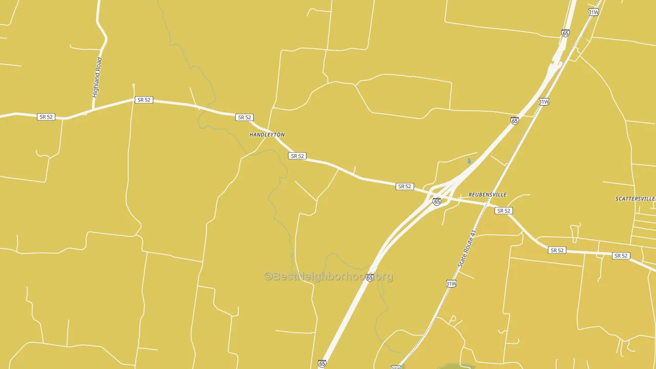 Map of the best neighborhoods in the Reubensville area, with better matches in green and worse matches in red