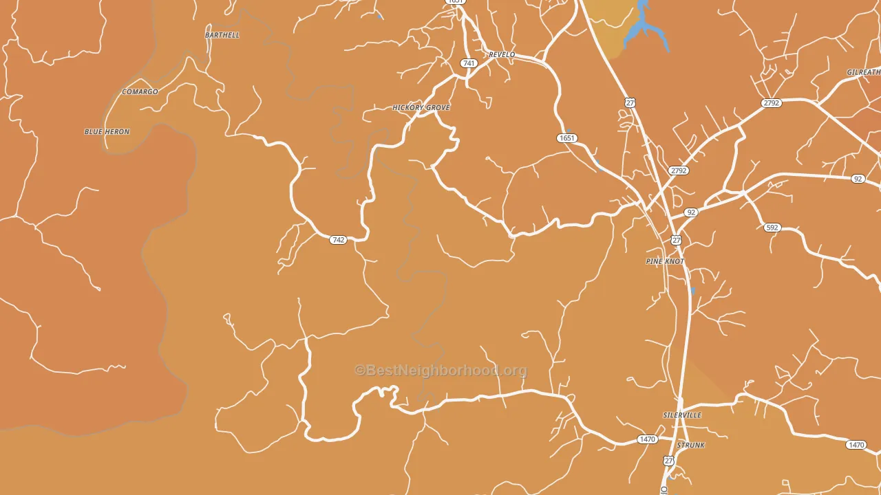 Map of the best neighborhoods in the Revelo area, with better matches in green and worse matches in red