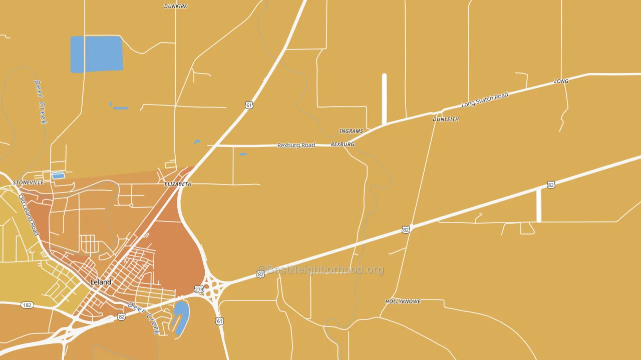 Map of the best neighborhoods in the Rexburg area, with better matches in green and worse matches in red