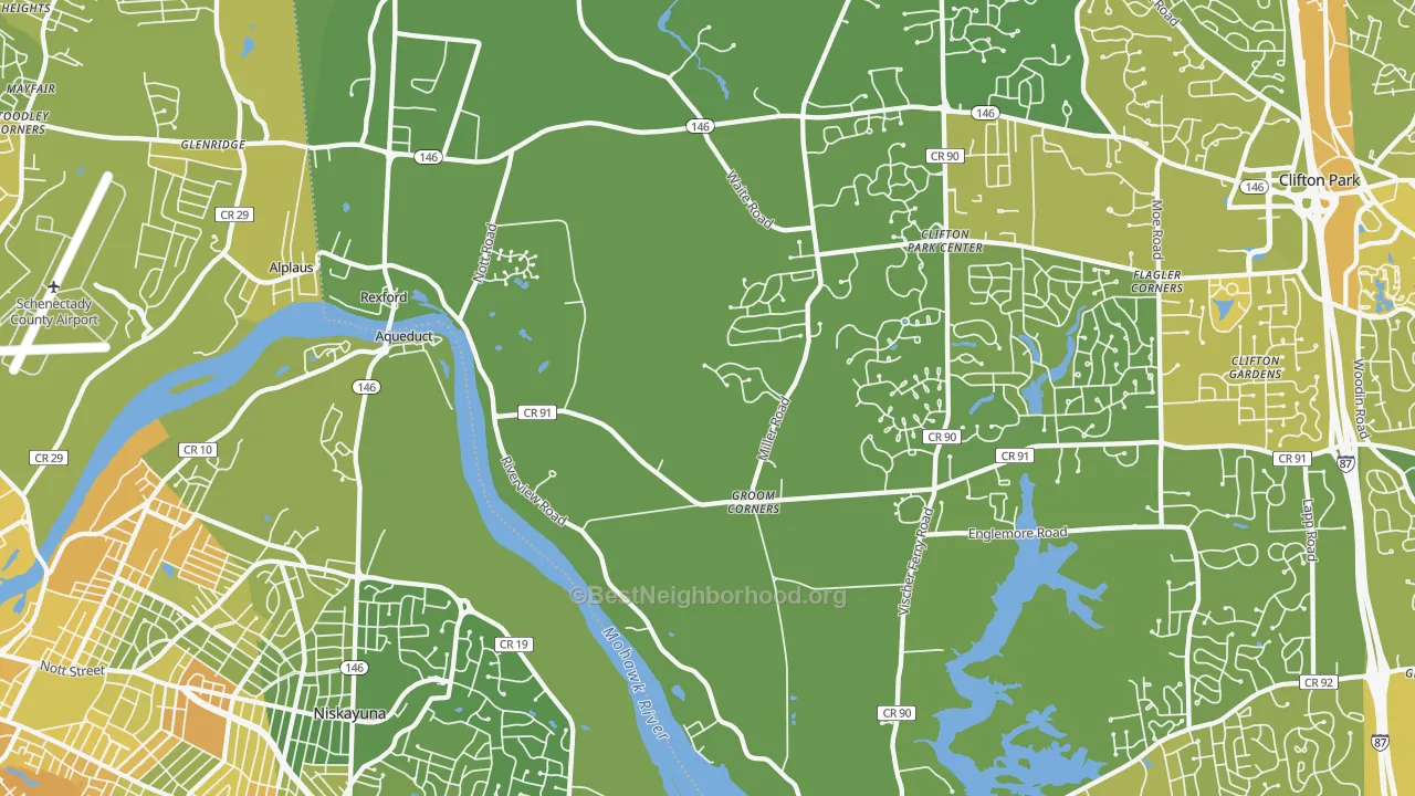 Map of the best neighborhoods in the Rexford area, with better matches in green and worse matches in red