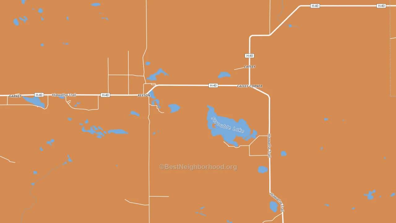 Map of the best neighborhoods in the Rexton area, with better matches in green and worse matches in red