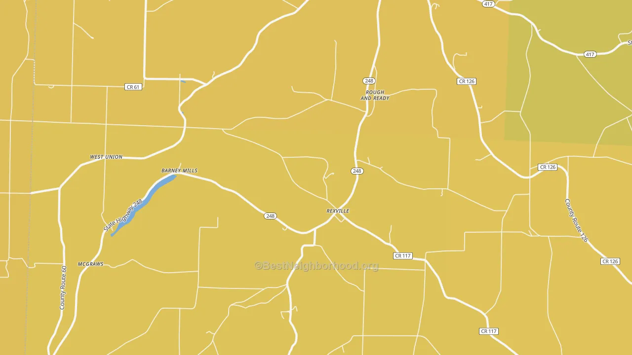 Map of the best neighborhoods in the Rexville area, with better matches in green and worse matches in red