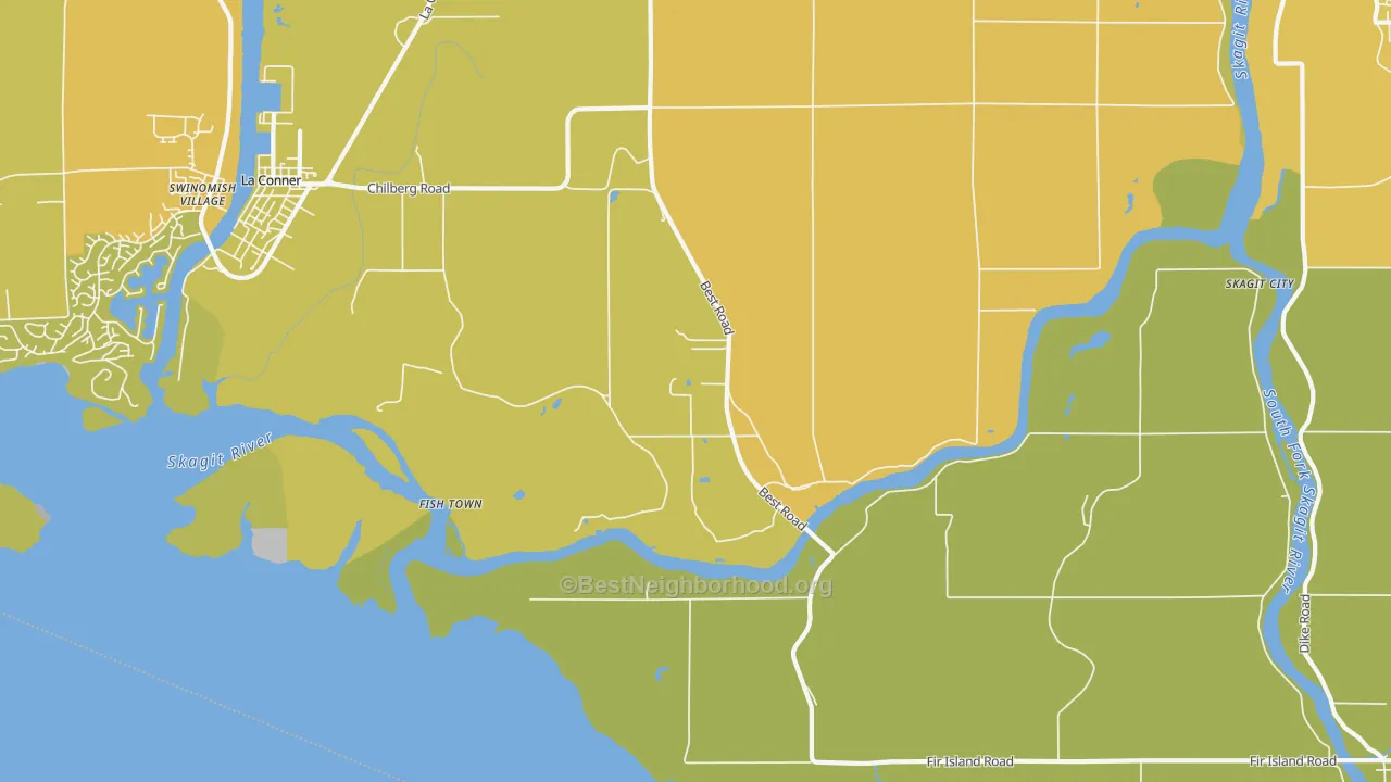 Map of the best neighborhoods in the Rexville area, with better matches in green and worse matches in red