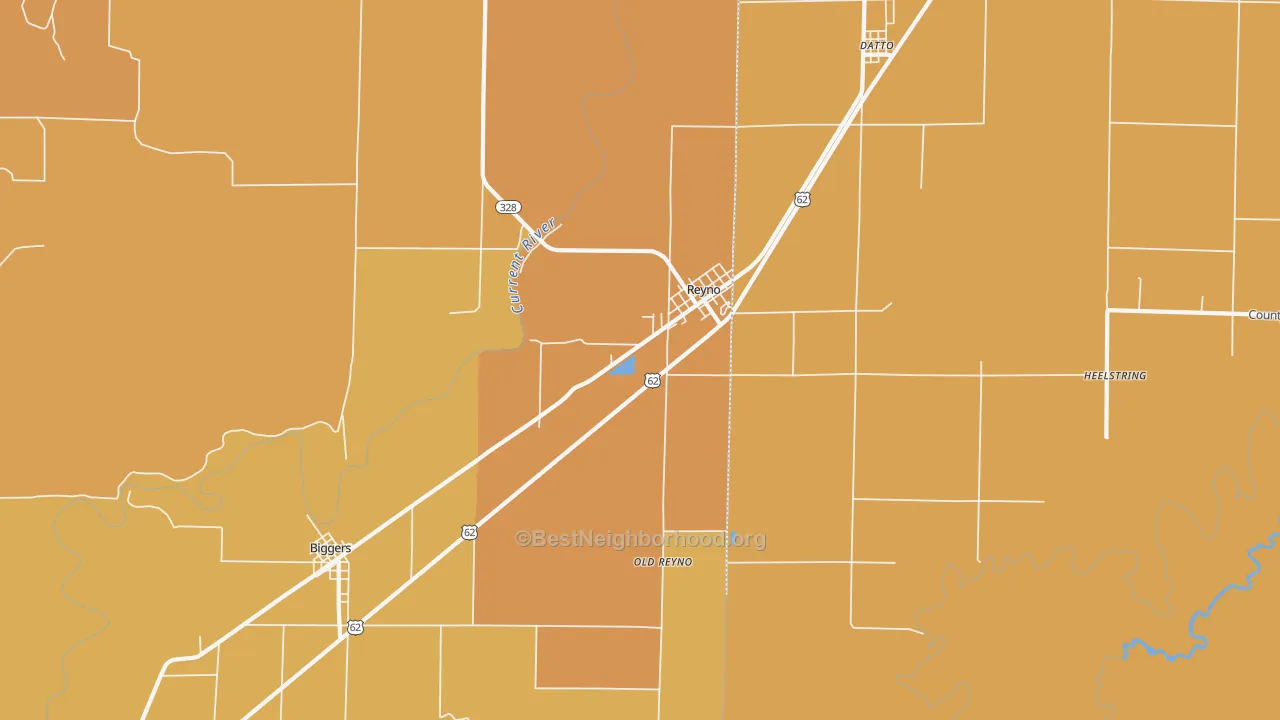 Map of the best neighborhoods in the Reyno area, with better matches in green and worse matches in red