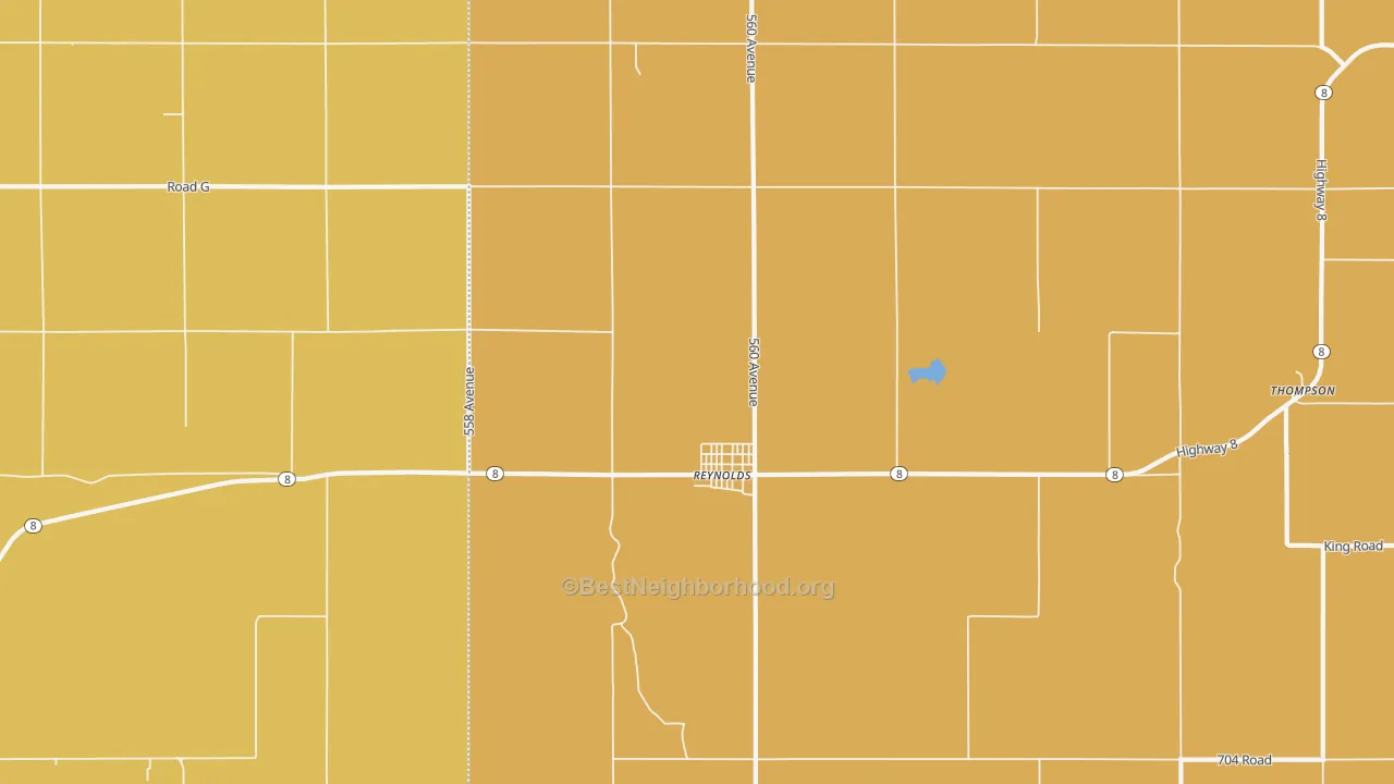 Map of the best neighborhoods in the Reynolds area, with better matches in green and worse matches in red