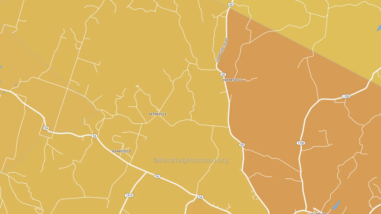 Map of the best neighborhoods in the Reynolds Station area, with better matches in green and worse matches in red