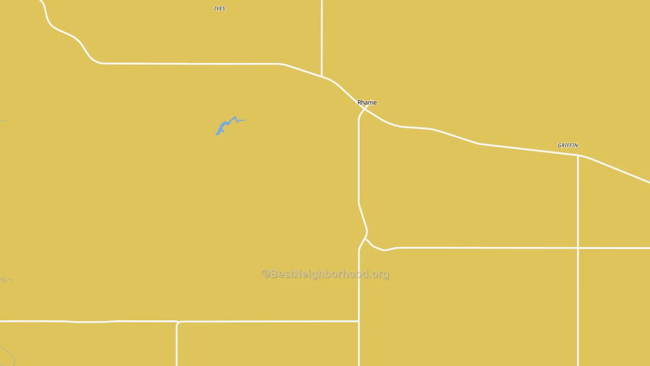 Map of the best neighborhoods in the Rhame area, with better matches in green and worse matches in red