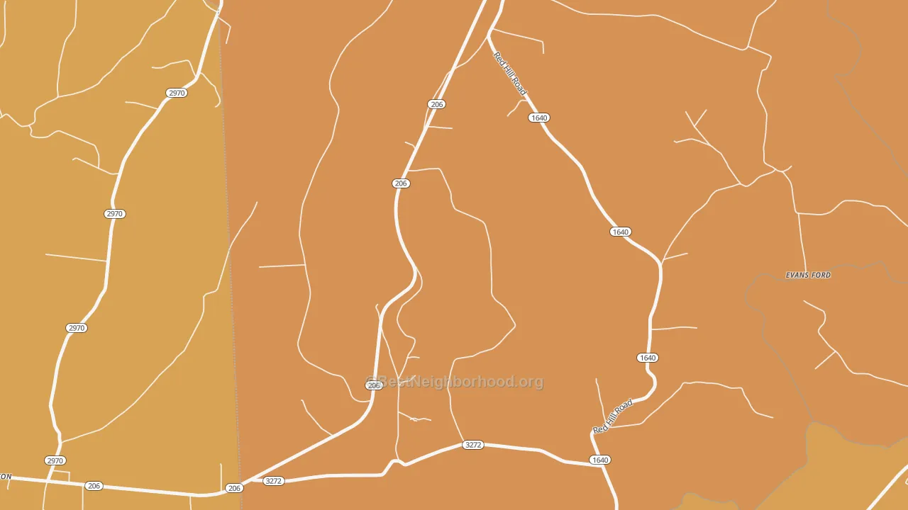 Map of the best neighborhoods in the Rheber area, with better matches in green and worse matches in red