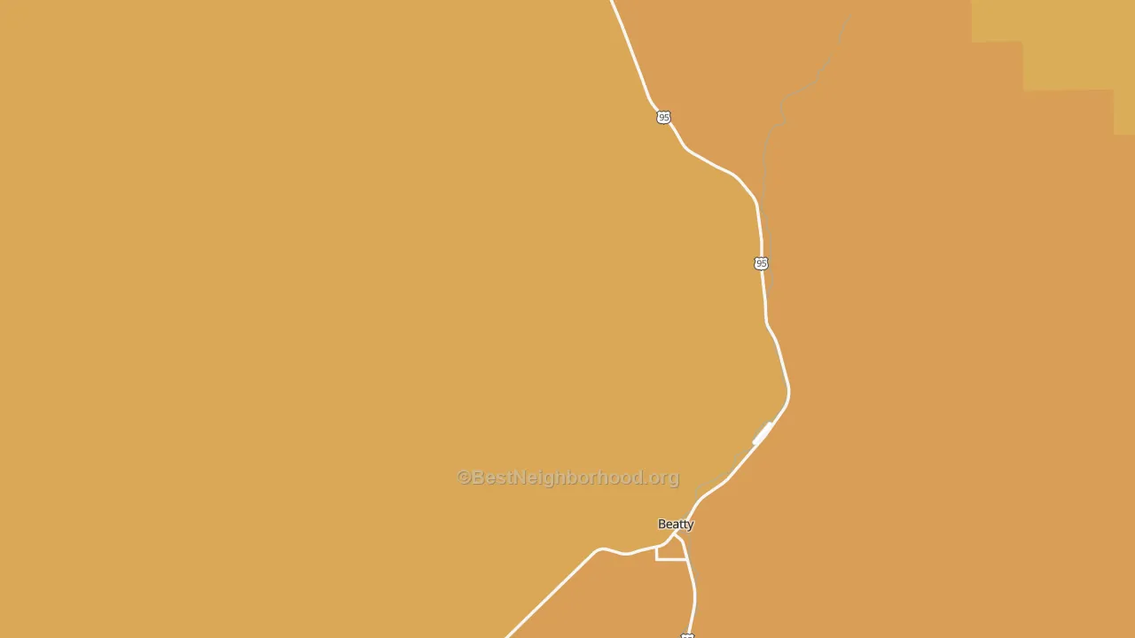 Map of the best neighborhoods in the Rhyolite area, with better matches in green and worse matches in red