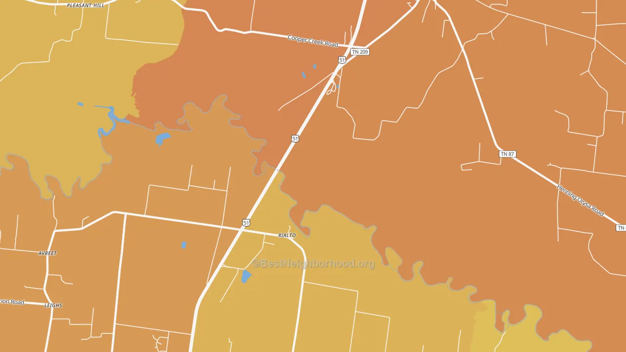 Map of the best neighborhoods in the Rialto area, with better matches in green and worse matches in red