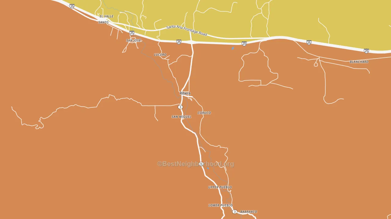 Map of the best neighborhoods in the Ribera area, with better matches in green and worse matches in red