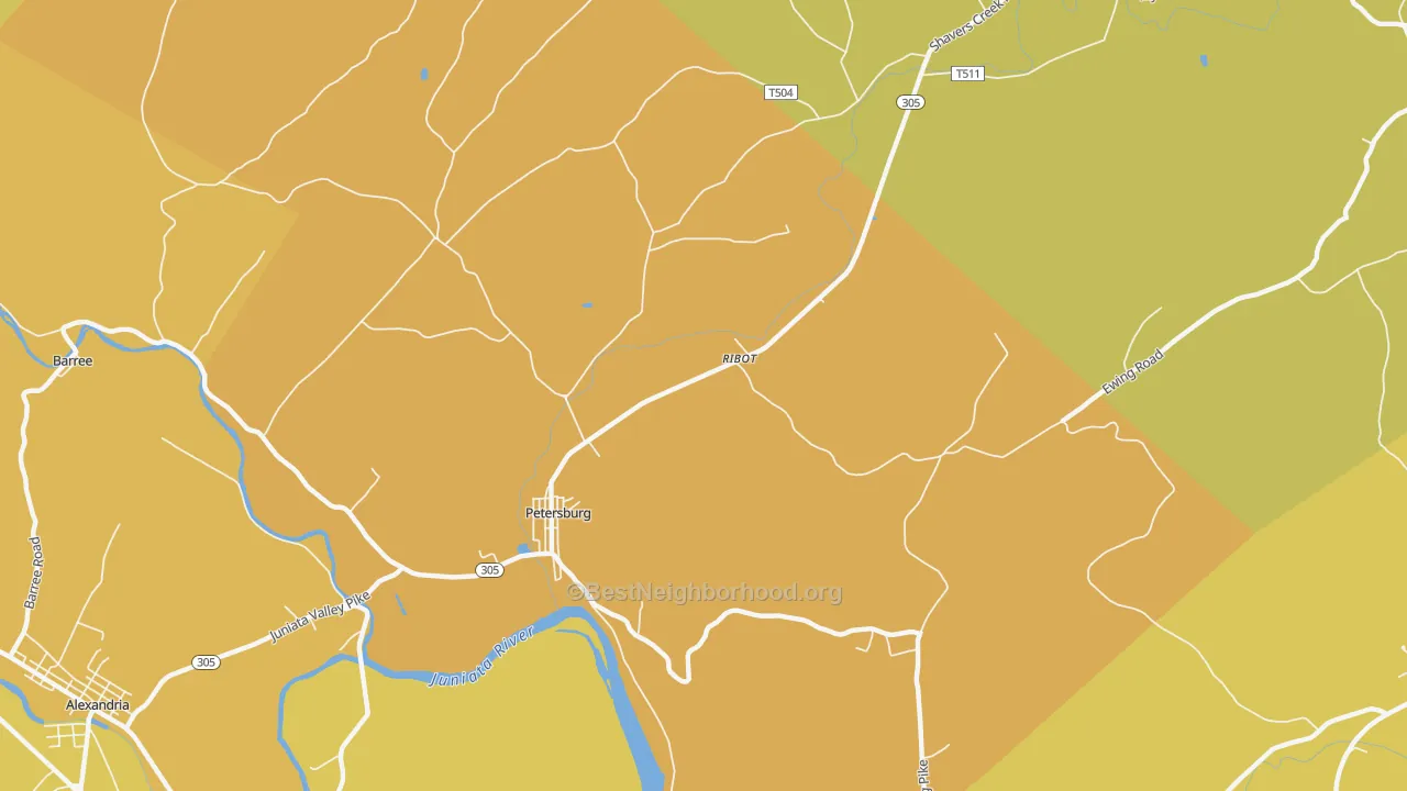 Map of the best neighborhoods in the Ribot area, with better matches in green and worse matches in red