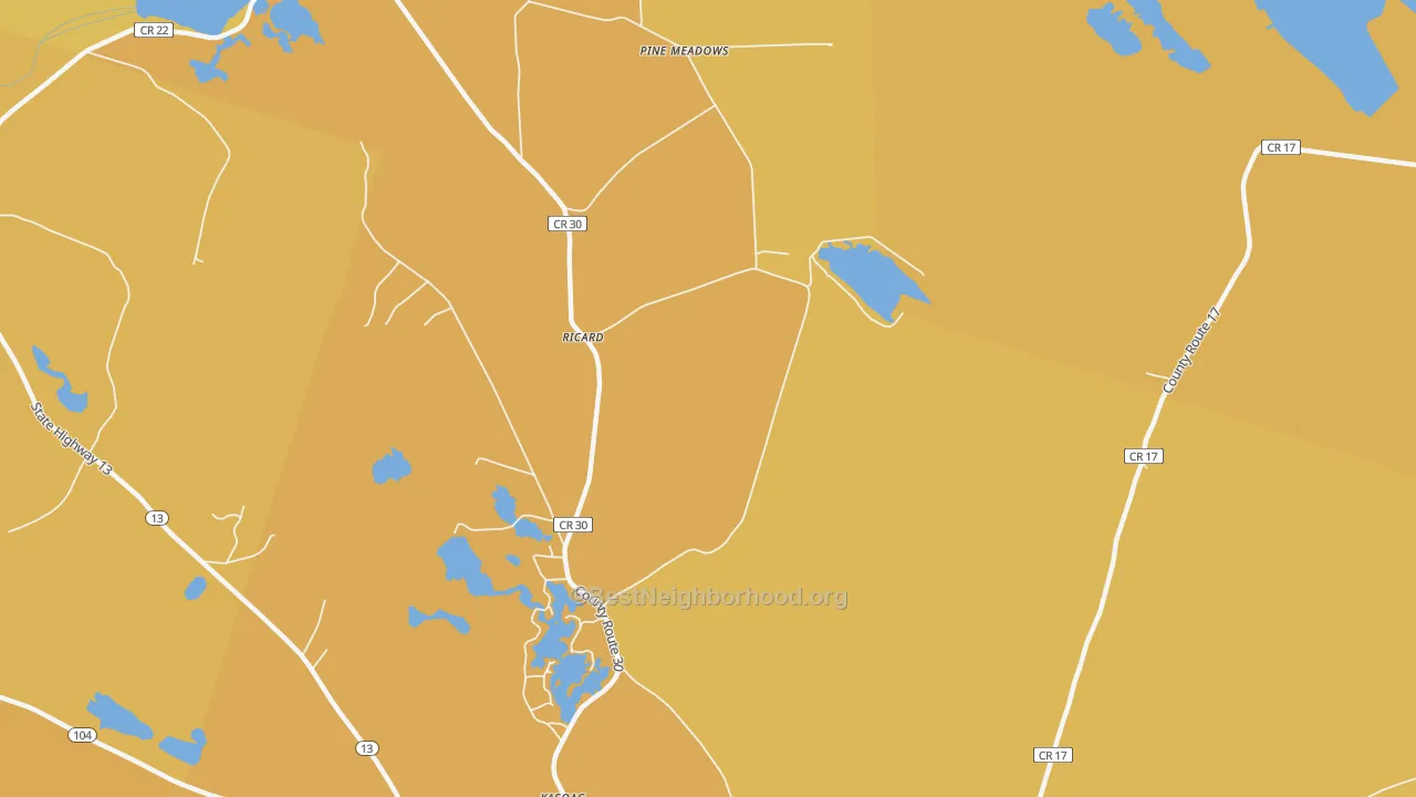 Map of the best neighborhoods in the Ricard area, with better matches in green and worse matches in red