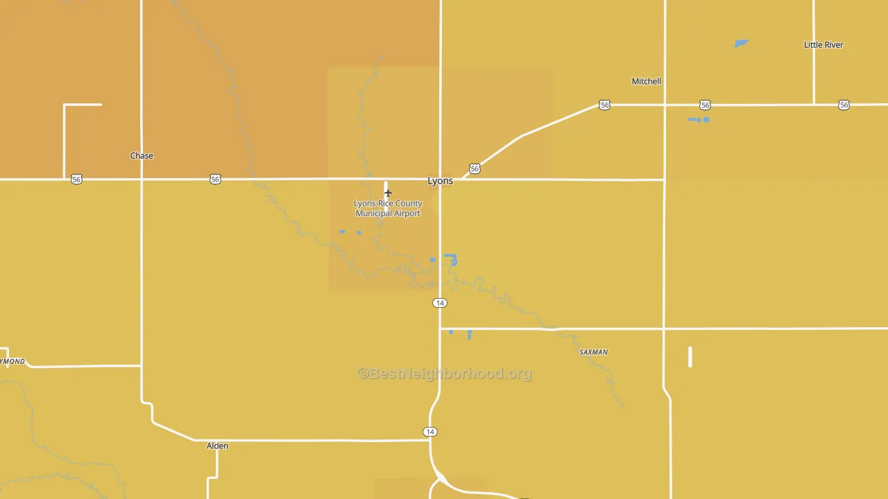 Map of the best neighborhoods in the Rice County area, with better matches in green and worse matches in red