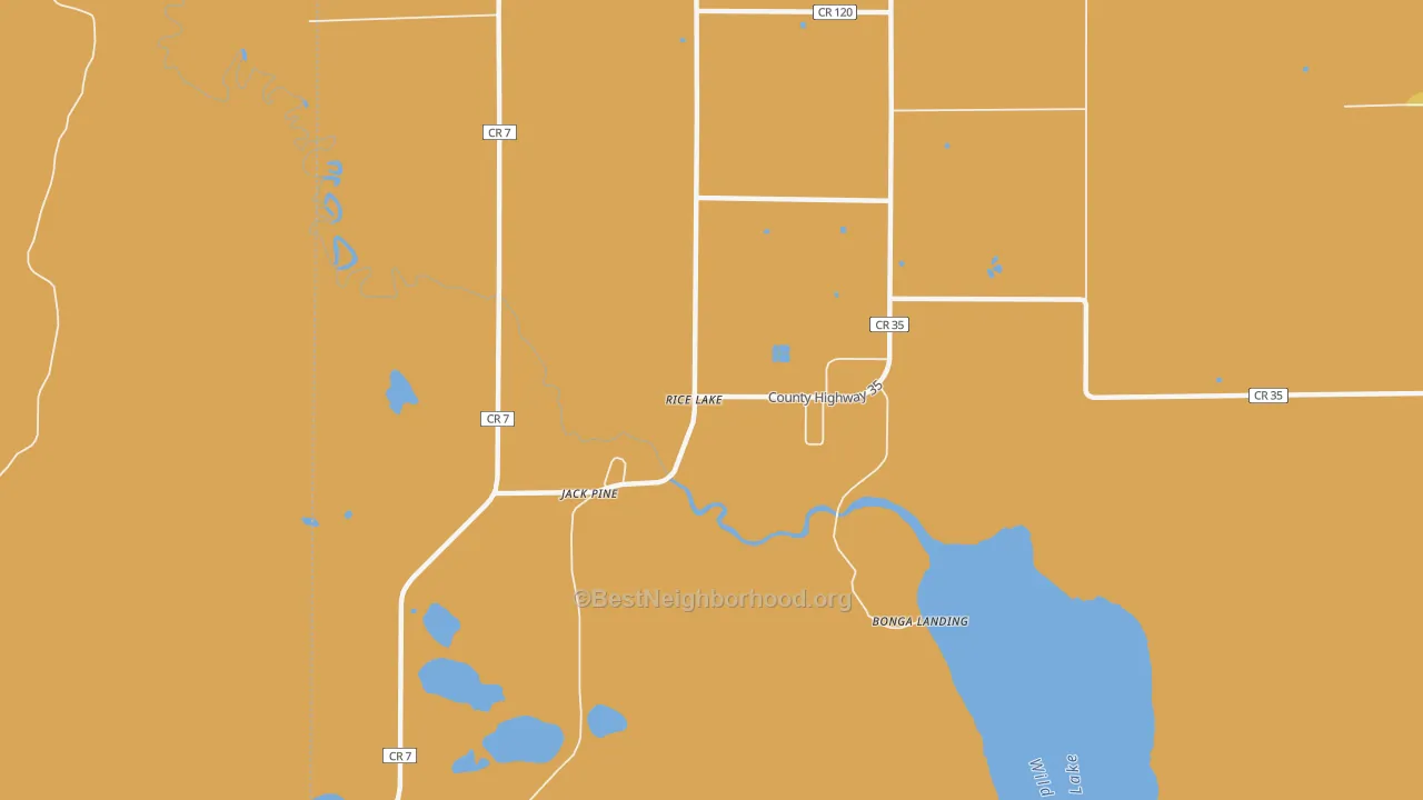 Map of the best neighborhoods in the Rice Lake area, with better matches in green and worse matches in red