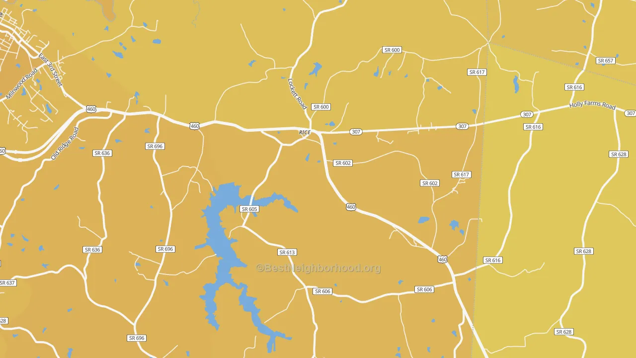 Map of the best neighborhoods in the Rice area, with better matches in green and worse matches in red