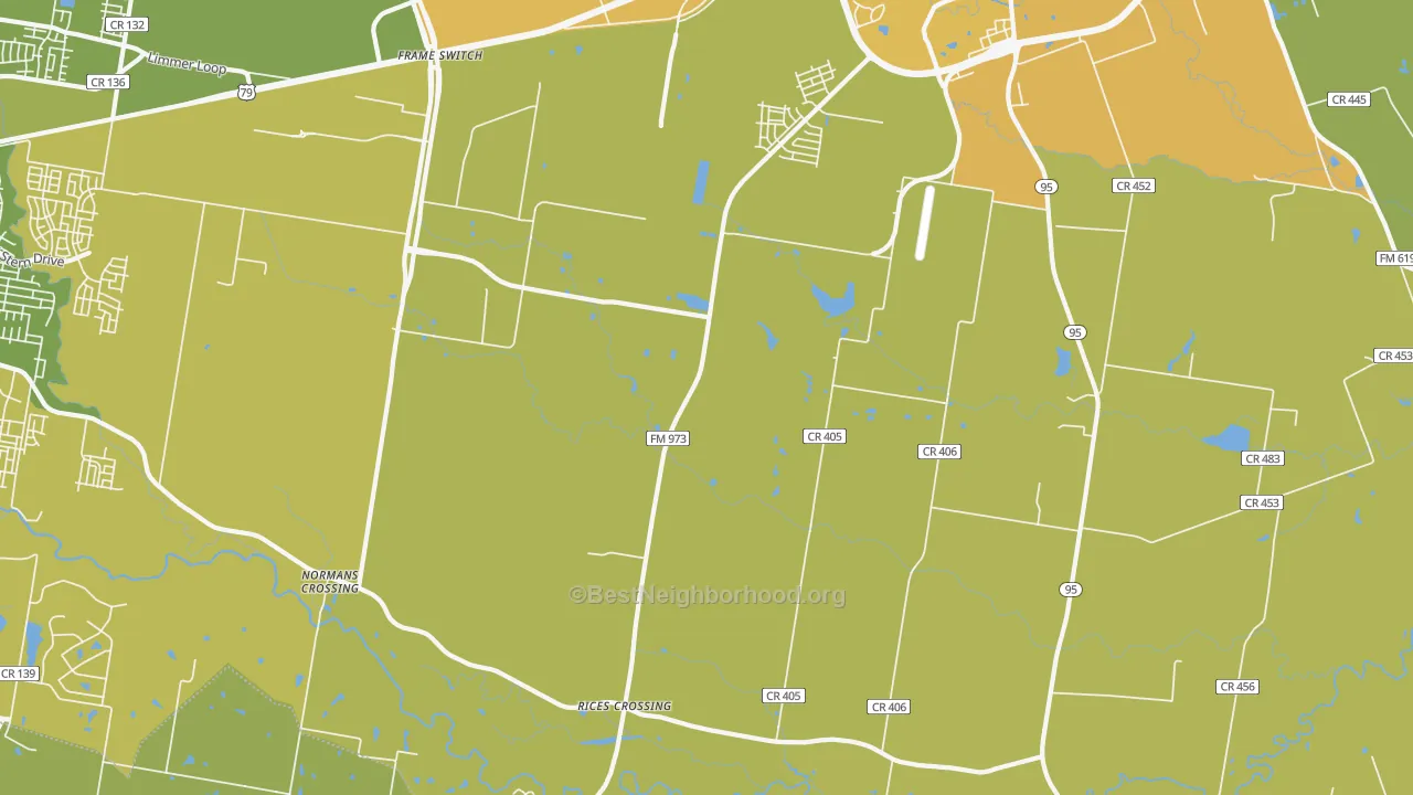 Map of the best neighborhoods in the Rices Crossing area, with better matches in green and worse matches in red