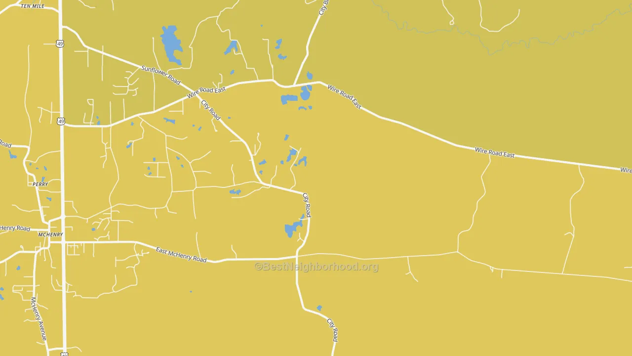 Map of the best neighborhoods in the Riceville area, with better matches in green and worse matches in red